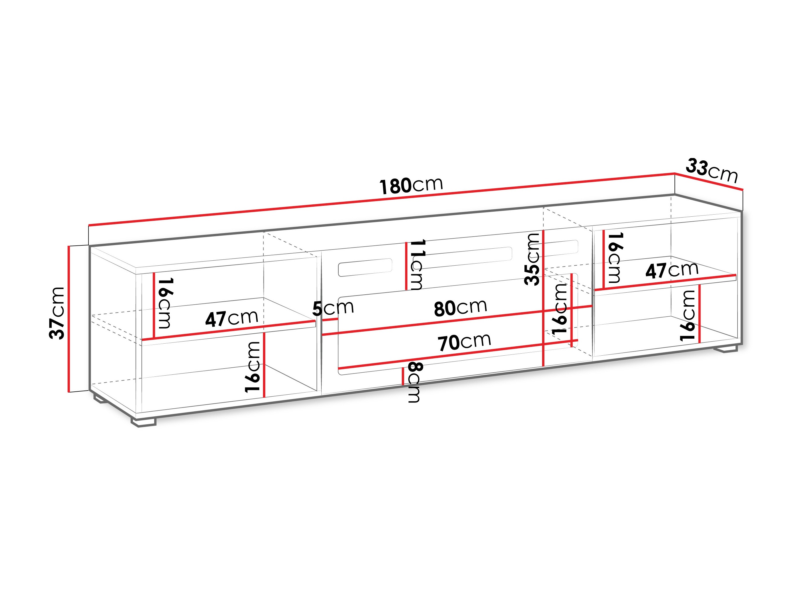 TV stol Charlotte 190 (Bijela + Crna)