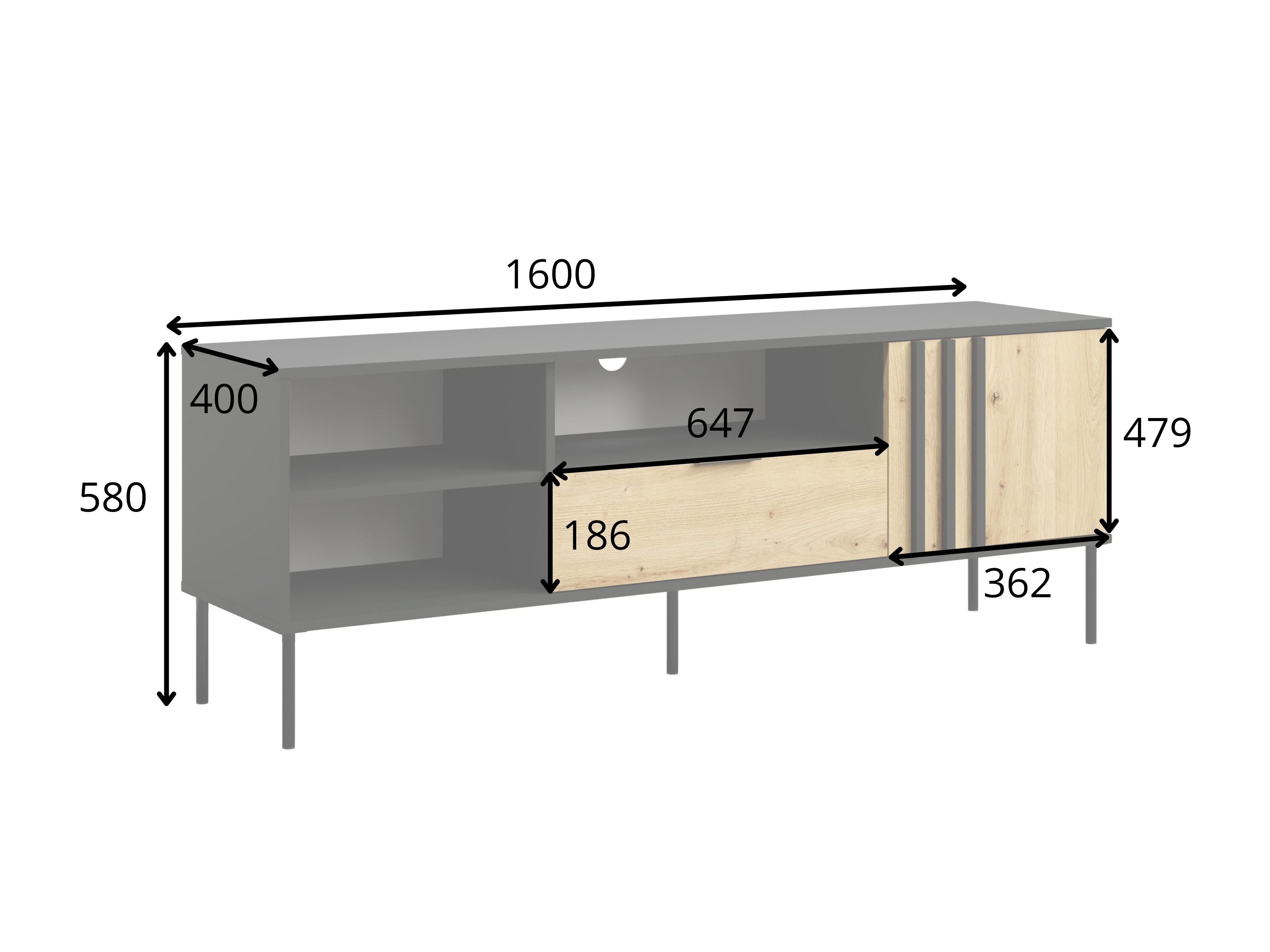 TV stol Tivreme 111 (Crna + Hrast Artisan)