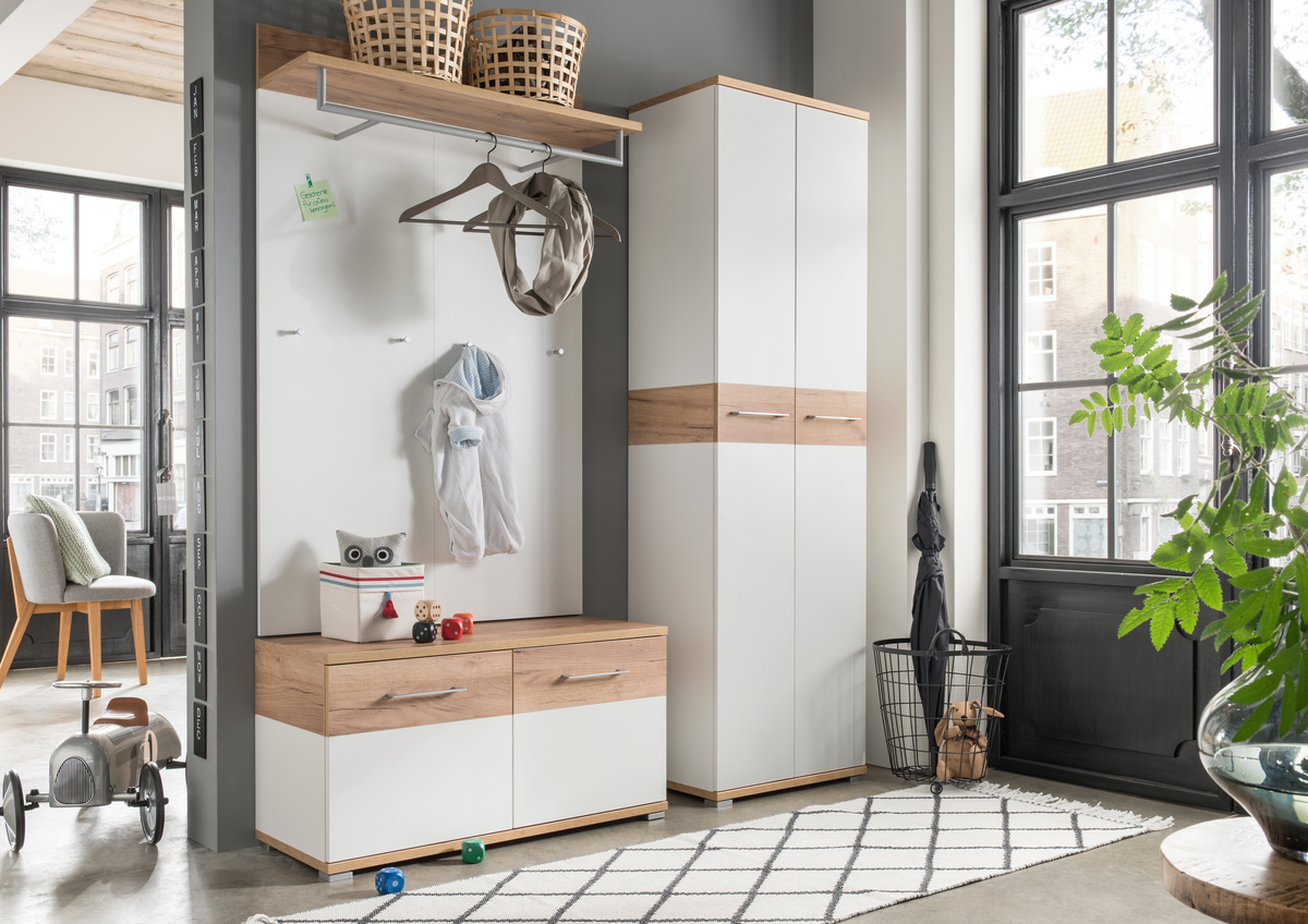 Vješalica Nuveno 103 (Bijela + Navarra hrast)